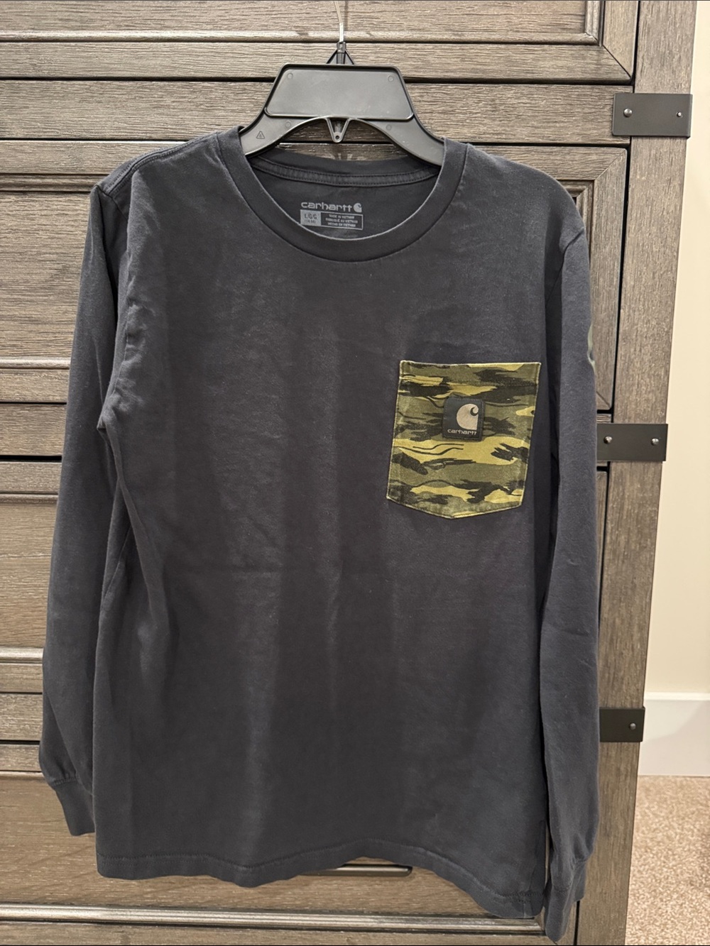 Carhartt Black Long Sleeve Tee with Camo Chest Pocket